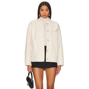 Free People Women's Willow Bomber Jacket Boucle Oversized Coat Ivory Size S NWT